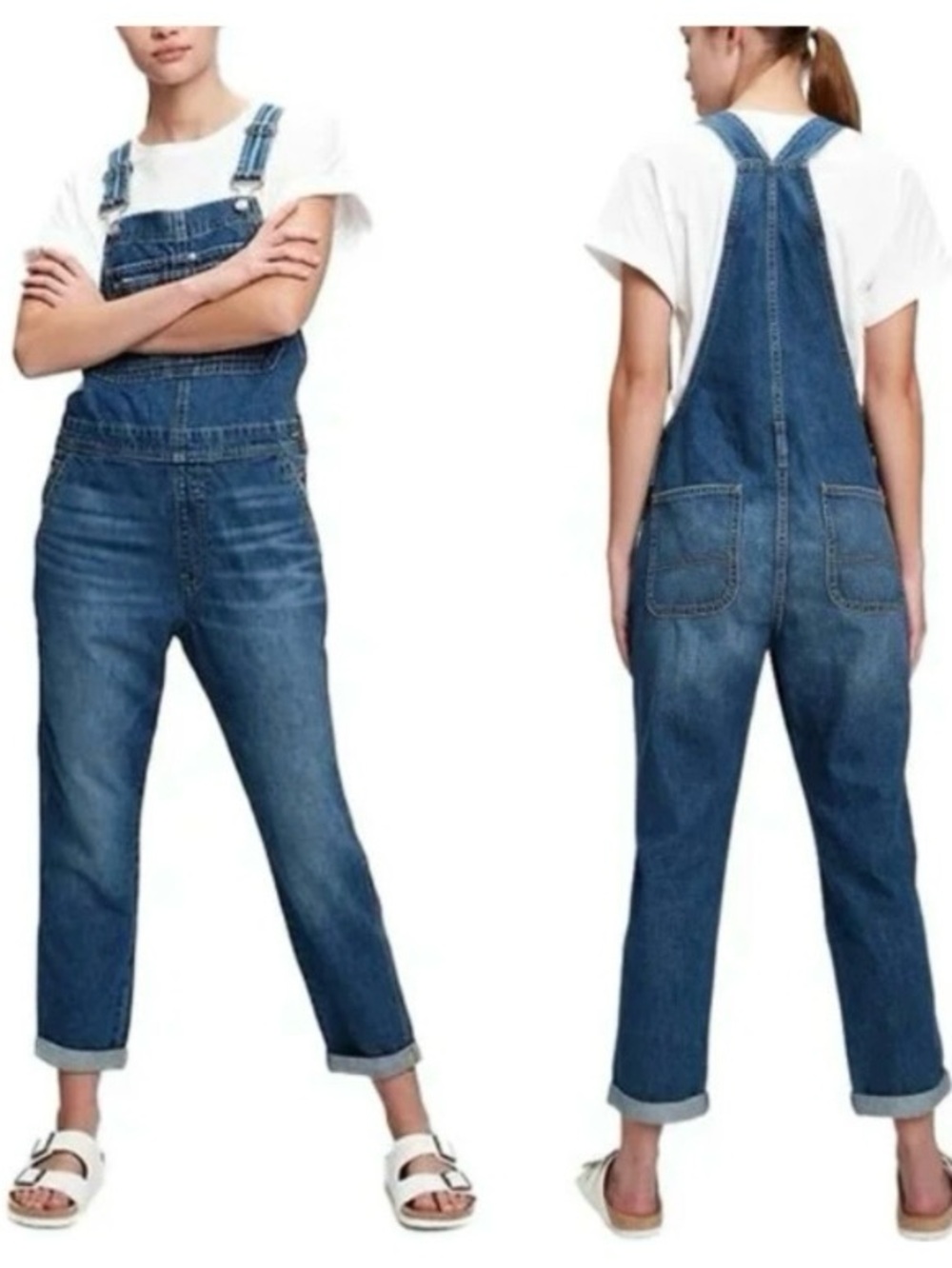 Gap Crop Slouchy Relaxed Fit Denim Overalls Medium Indigo